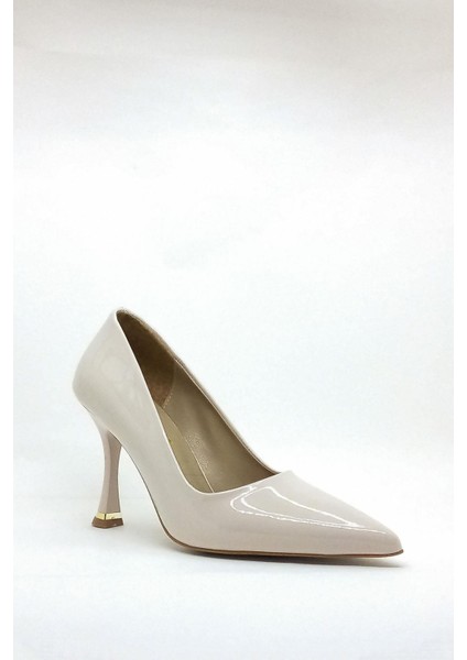 Sivri Burun Orta Boy Topuklu Stiletto Ayakkabı-Bej Rugan fiyatları