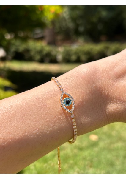 Kadın Kararmaz Asansörlü Nazar Taşlı Kadın Ince Zarif Bileklik Edit
