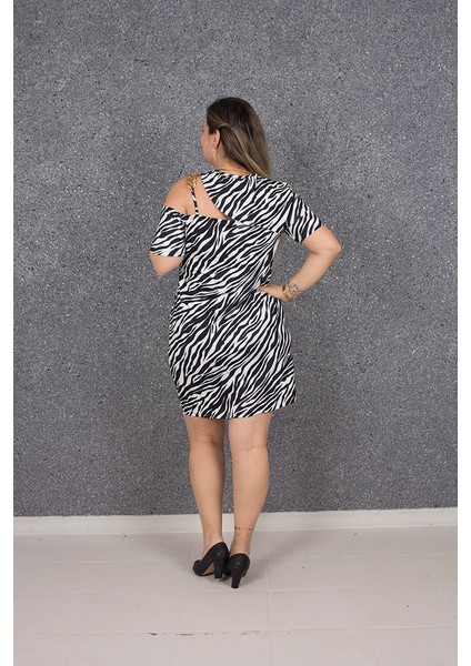 Büyük Beden Kadın Giyim Tek Omuz Detay Zebra Elb635