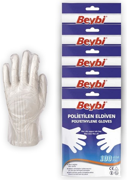 Beybi Şeffaf Poşet Eldiven 1. Kalite (5 Paket - 500 Adet) (Polietilen)