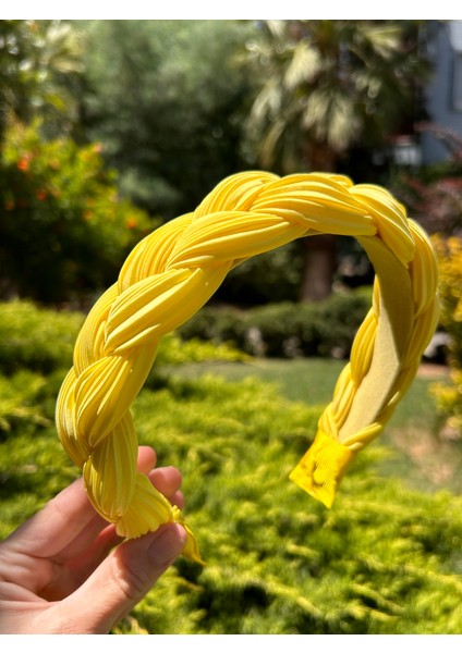 BYM551 Kadın Saç Aksesuarı Limon Sarısı Örgü Model 4Cm İnce Taç fiyatları