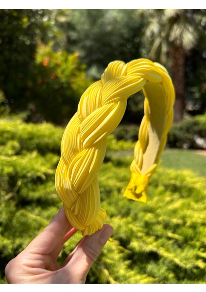 BYM551 Kadın Saç Aksesuarı Limon Sarısı Örgü Model 4Cm İnce Taç fırsatları
