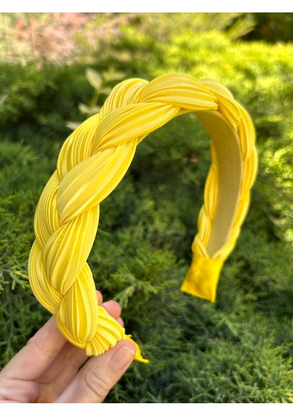 BYM551 Kadın Saç Aksesuarı Limon Sarısı Örgü Model 4Cm İnce Taç indirimleri
