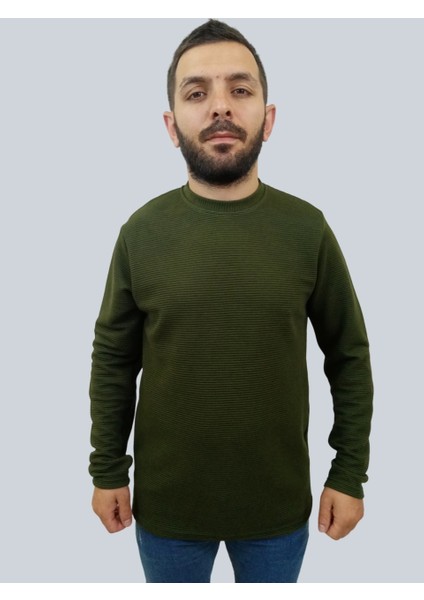 Erkek Ottoman Uzun Kol Haki Sweatshirt