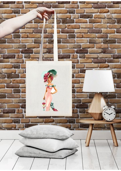 Zerafet Baskılı Pamuklu Ham Bez Çanta 35X40 cm