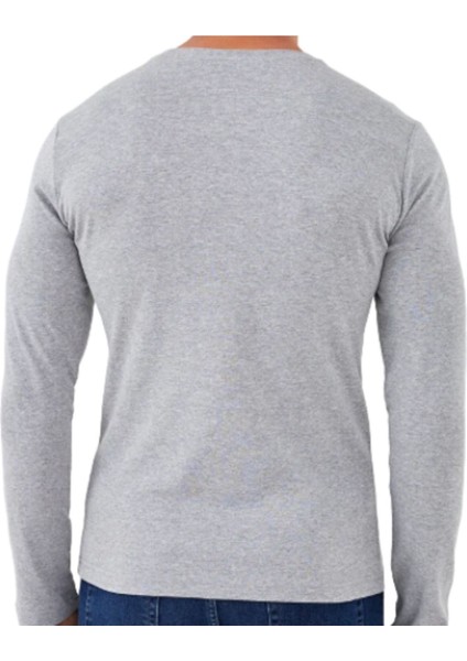 Erkek Uzun Kol Bisiklet Yaka Slimfit Likralı Düz Tişört Gri fiyatları