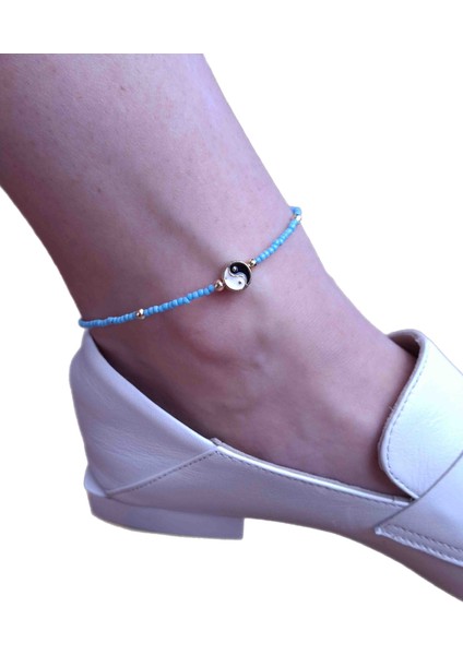 Turkuaz Boncuklu Ying Yang Model Halhal
