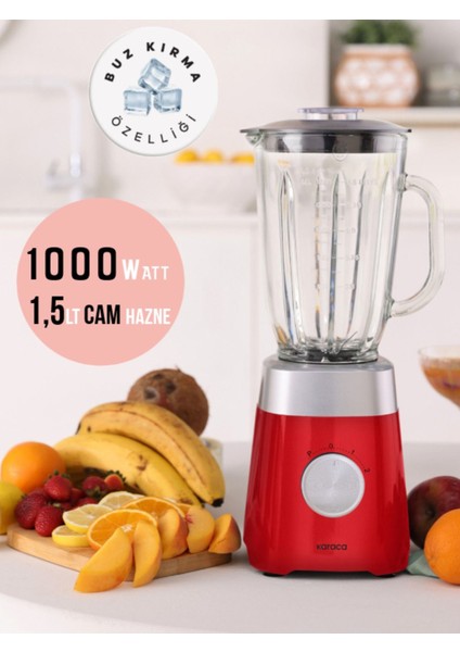 Shake, Milkshake, Sebze Suları, Buz Kırıcı 1.5 Lt Cam Sürahi Hazneli Pulse Özellikli Smoothie Blender 1000W