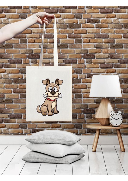 Şirin Köpek Baskılı Ham Bez Çanta