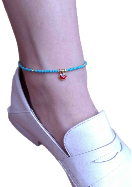 Yeşil Turkuaz Boncuklu Uğur Böceği Halhal