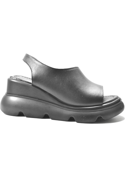 116.150 Deri Siyah Yüksek Eva Taban Kadın Sandalet modelleri