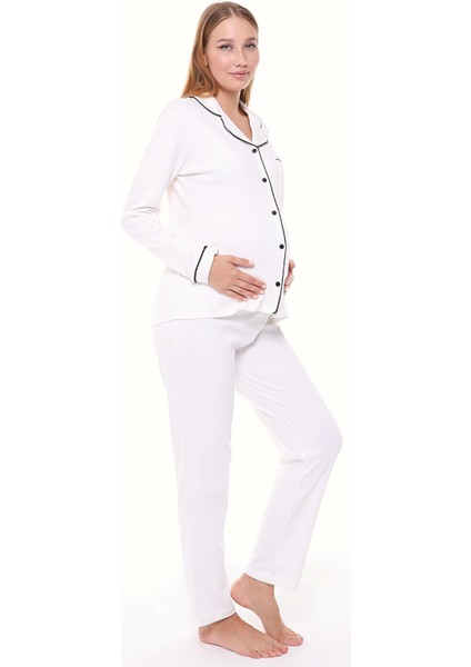 Interlok Düğmeli Hamile Lohusa Uzun Kol Pijama Takımı 1354-01 fiyatları