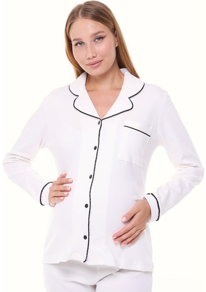 Interlok Düğmeli Hamile Lohusa Uzun Kol Pijama Takımı 1354-01 modelleri