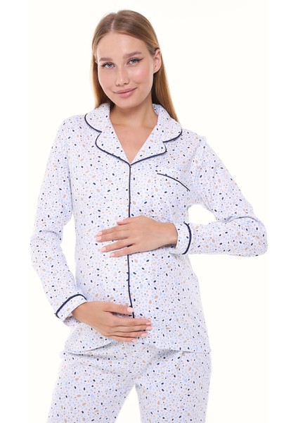 Interlok Düğmeli Hamile Lohusa Uzun Kol Pijama Takımı 1354-01 fiyatları