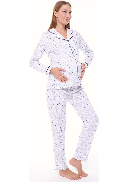 Interlok Düğmeli Hamile Lohusa Uzun Kol Pijama Takımı 1354-01 modelleri