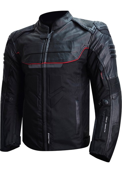 Falcon Leather Erkek Dört Mevsim Motosiklet Mont Siyah 2xl