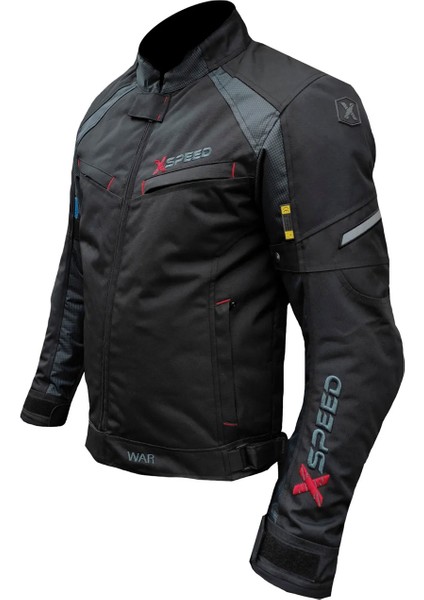 War Erkek Dört Mevsim Motosiklet Mont Siyah Gri- M