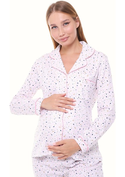 Interlok Düğmeli Hamile Lohusa Uzun Kol Pijama Takımı 1354-01 fiyatları