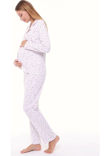 Interlok Düğmeli Hamile Lohusa Uzun Kol Pijama Takımı 1354-01 modelleri