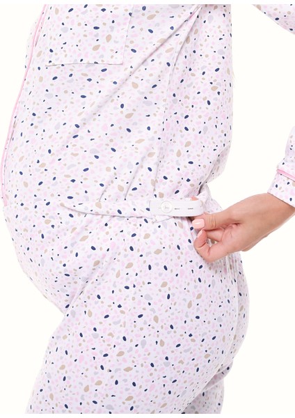 Interlok Düğmeli Hamile Lohusa Uzun Kol Pijama Takımı 1354-01 fırsatları