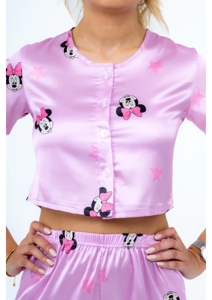 Bella Bonita Mickey Saten Şortlu Pijama Takımı