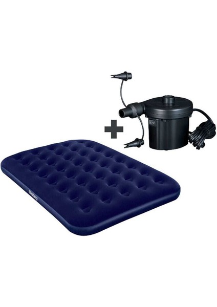 Lacivert Lacivert Çift Kişilik Şişme Yatak ve Elektronik Pompa 191X137X22CM Tek Kişilik