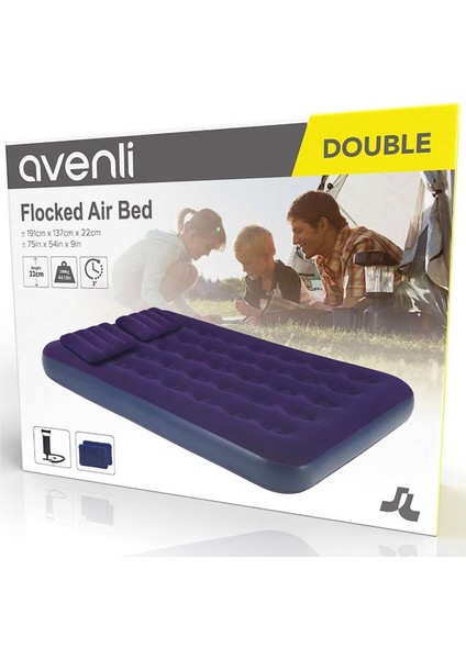 Pompa Dahildir Floked Air Bed Çift Kişilik 191CM*137CM*22M 2 Kişilik Lacivert