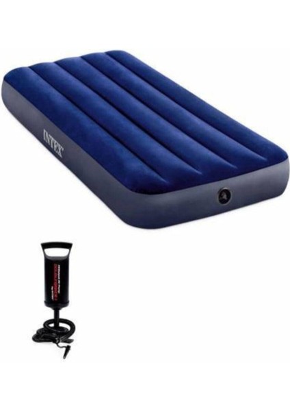 Tek Kişilik Intex Dura-Beam Tek Kişilik Ev Kamp Şişme Yatak Lacivert + Şişirme Pompası - 64757 Pomp