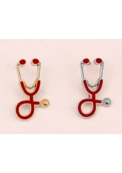 2 Li Broş Doktor , Hemşire Broş Takısı Yaka Iğnesi Kırmızı Steteskop