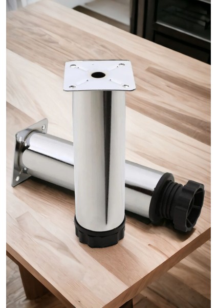 4 Adet 12 cm Ayarlanabilir Metal Kanepe Baza Ayak Dolap Robot Süpürge Koltuk Ayağı Krom Lüx 42 Çap