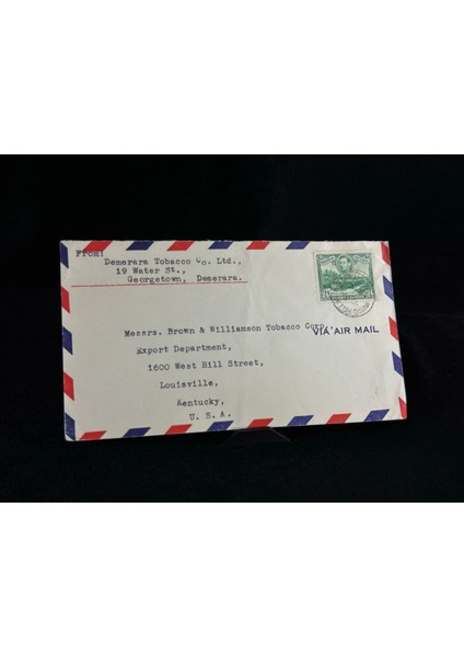 Uçak Postası Air Mail 1936 -1952 Yılından British Guiana'dan Amerika'ya Postalanmış 24 Cent Pullu