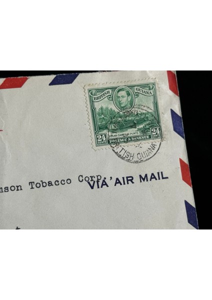 Uçak Postası Air Mail 1936 -1952 Yılından British Guiana'dan Amerika'ya Postalanmış 24 Cent Pullu