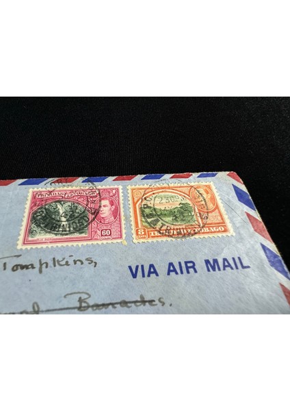 Uçak Postası Air Mail 1942 Yılında Trinidad And Tobago Dan Ingiltere'ye Postalanmış 60 ve 8 Cent Pullu modelleri