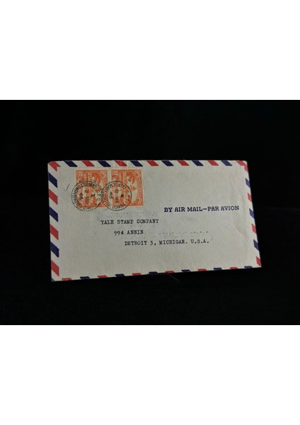 Uçak Postası Air Mail 1946 Yılında British Guiana'dan Amerika'ya Postalanmış 2x 12 Cent Pullu