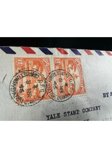 Uçak Postası Air Mail 1946 Yılında British Guiana'dan Amerika'ya Postalanmış 2x 12 Cent Pullu modelleri