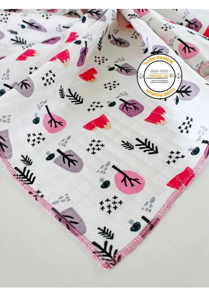 Femm Store Çok Amaçlı Müslin Örtü 90X90 cm Müslin Bez Organik PINK-TREES