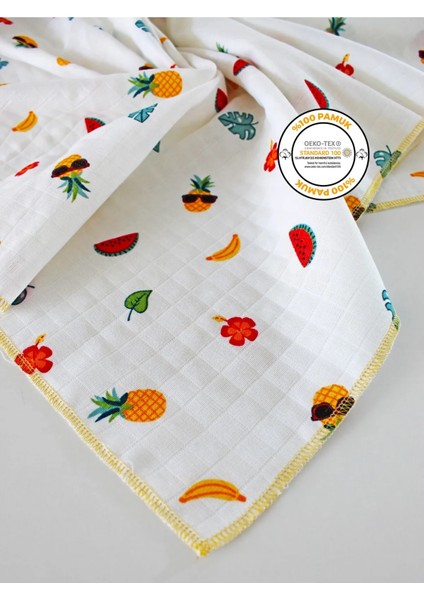 Femm Store Çok Amaçlı Müslin Örtü 90X90 cm Müslin Bez Organik Pıneapple