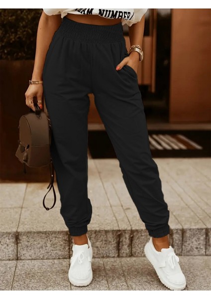 Kadın Paça ve Bel Lastik Detaylı Iki Iplik Cepli Eşofman Altı