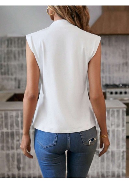 Kadın Yarım Balıkçı Yaka Önü Dikiş Detay Ithal Krep Bluz fırsatları