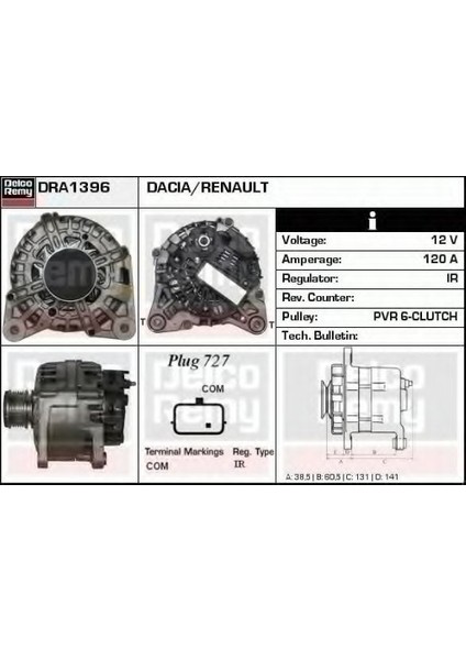 Alternator 12V Megane Iıı Fluence Iv 1.5 Dcı 120A 231000027R  DRA1396 Gold