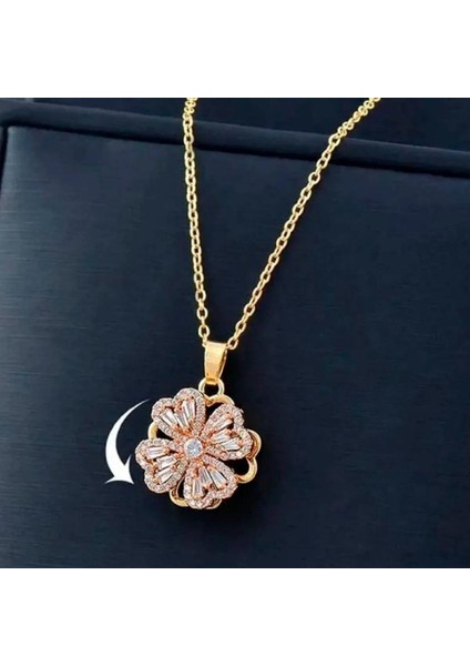 Gold Zirkon Taşlı Hareketli Dönen Yonca Kolye fiyatları