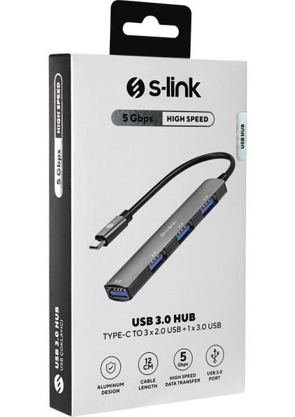 S-Lınk SW-U324 3*usb2.0, 1*usb3.0 Type-C Metal USB Hub Çoklayıcı