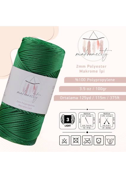 Premium 100 gr Polyester Makrome Ipi Benetton 2mm - 120 M Supla Ip ve Çanta Ipliği