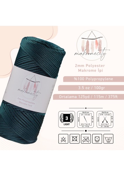 Premium 100 gr Polyester Makrome Ipi Nefti Yeşil 2mm - 120 M Supla Ip ve Çanta Ipliği modelleri
