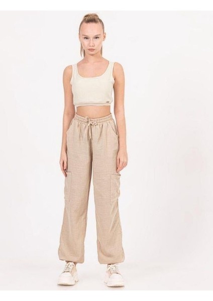 Kız Çocuk Keten Atlet Crop Bluz