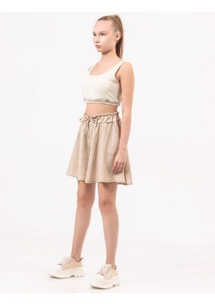 Kız Çocuk Keten Atlet Crop Bluz