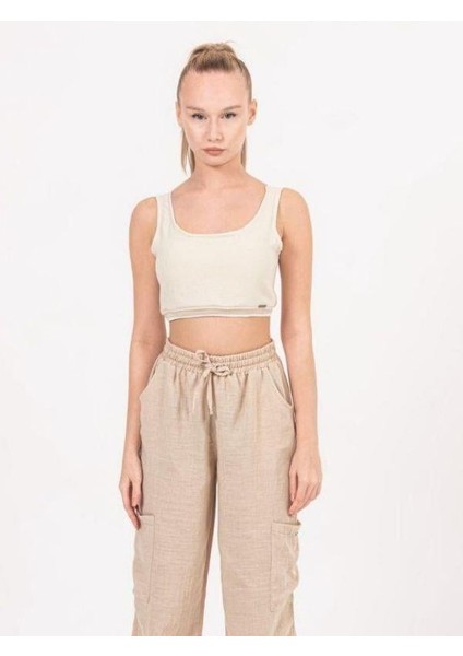 Kız Çocuk Keten Atlet Crop Bluz