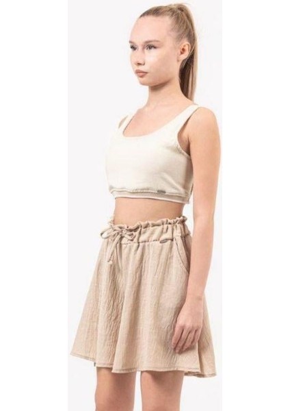 Kız Çocuk Keten Atlet Crop Bluz