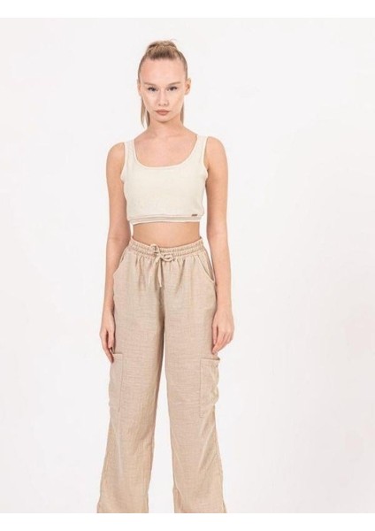 Kız Çocuk Keten Atlet Crop Bluz