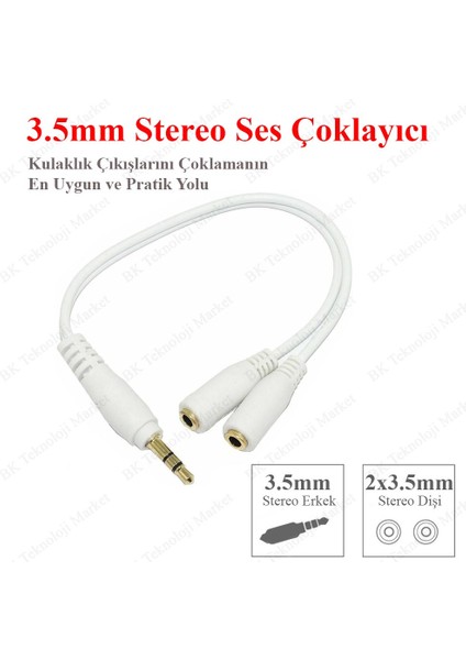 BK Teknoloji 3.5mm Stereo Kulaklık Ses Çoklayıcı Kablo